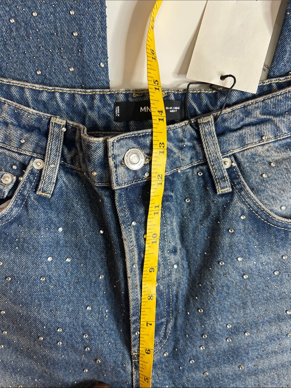 NWT (size 10) MANGO WIDE LEG JEANS WITH RHINESTONES - Picture 9 of 12